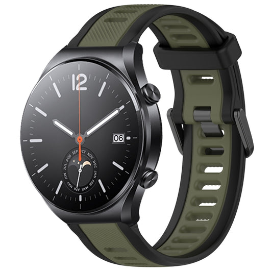For Xiaomi MI Watch S1 22mm Two Color Textured Silicone Watch Band(Green+Black) - Watch Bands by PMC Jewellery | Online Shopping South Africa | PMC Jewellery
