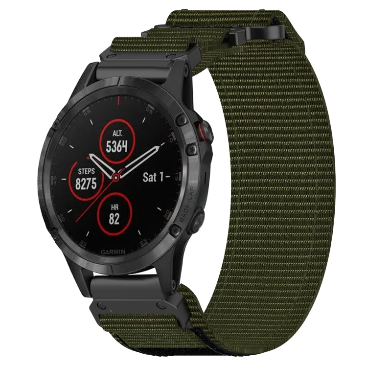 For Garmin Fenix 5 22mm Nylon Hook And Loop Fastener Watch Band(Army Green) - Watch Bands by PMC Jewellery | Online Shopping South Africa | PMC Jewellery