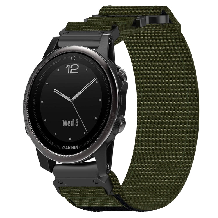 For Garmin Fenix 5S 20mm Nylon Hook And Loop Fastener Watch Band(Army Green) - Watch Bands by PMC Jewellery | Online Shopping South Africa | PMC Jewellery