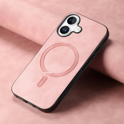 For iPhone 16 Solid Color Retro Magsafe PU Back Cover Phone Case(Pink) - iPhone 16 Cases by PMC Jewellery | Online Shopping South Africa | PMC Jewellery | Buy Now Pay Later Mobicred