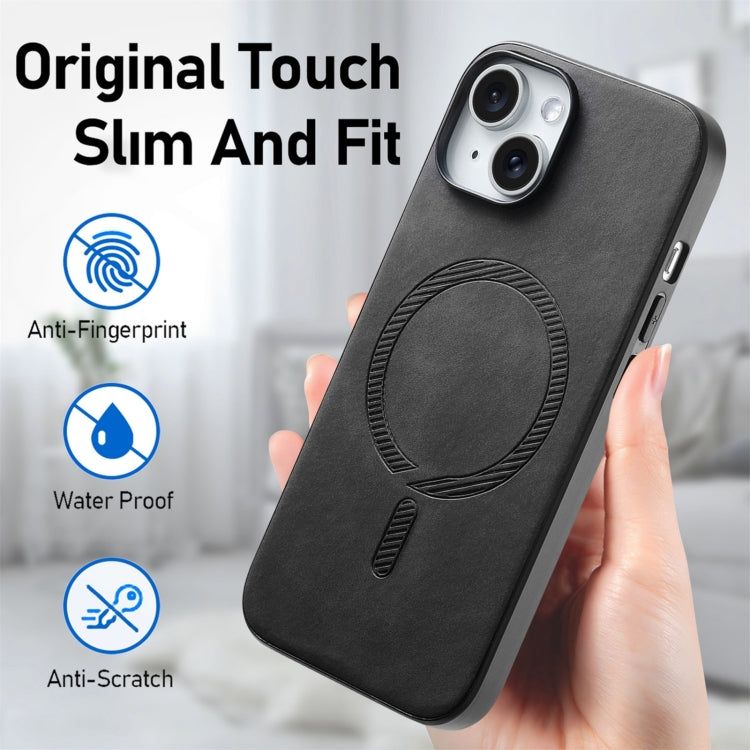 For iPhone 16 Plus Solid Color Retro Magsafe PU Back Cover Phone Case(Black) - iPhone 16 Plus Cases by PMC Jewellery | Online Shopping South Africa | PMC Jewellery | Buy Now Pay Later Mobicred