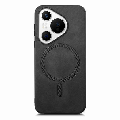 For Huawei  Pura 70 Solid Color Retro Magsafe PU Back Cover Phone Case(Black) - Huawei Cases by PMC Jewellery | Online Shopping South Africa | PMC Jewellery | Buy Now Pay Later Mobicred