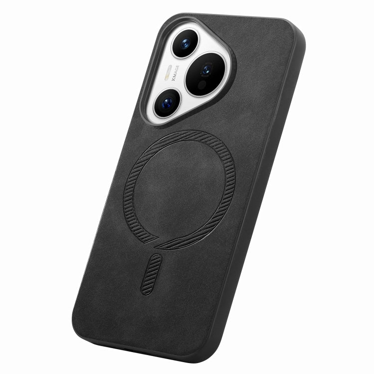 For Huawei Pura 70 Pro+ Solid Color Retro Magsafe PU Back Cover Phone Case(Black) - Huawei Cases by PMC Jewellery | Online Shopping South Africa | PMC Jewellery | Buy Now Pay Later Mobicred