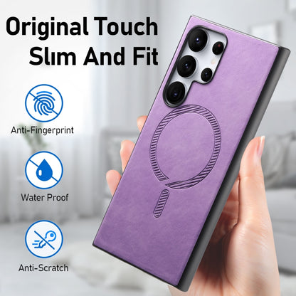 For Samsung Galaxy S25+ 5G Solid Color Retro Magsafe PU Back Cover Phone Case(Purple) - Galaxy S25+ 5G Cases by PMC Jewellery | Online Shopping South Africa | PMC Jewellery | Buy Now Pay Later Mobicred