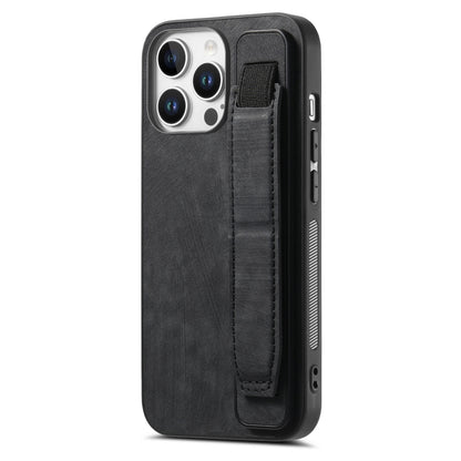 For iPhone 16 Pro Retro Wristband Holder Leather Back Phone Case(Black) - iPhone 16 Pro Cases by PMC Jewellery | Online Shopping South Africa | PMC Jewellery | Buy Now Pay Later Mobicred