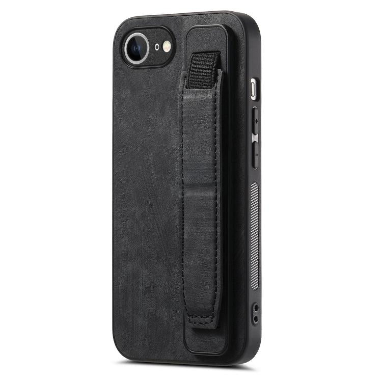 For iPhone 16e Retro Wristband Holder Leather Back Phone Case(Black) - iPhone 16e Cases by PMC TechLife | Online Shopping South Africa | PMC TechLife | Buy Now Pay Later Mobicred