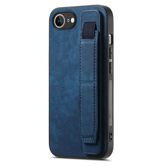 For iPhone 16e Retro Wristband Holder Leather Back Phone Case(Blue) - iPhone 16e Cases by PMC Jewellery | Online Shopping South Africa | PMC Jewellery | Buy Now Pay Later Mobicred