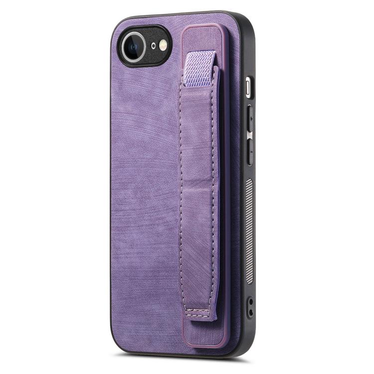 For iPhone 16e Retro Wristband Holder Leather Back Phone Case(Purple) - iPhone 16e Cases by PMC TechLife | Online Shopping South Africa | PMC TechLife | Buy Now Pay Later Mobicred