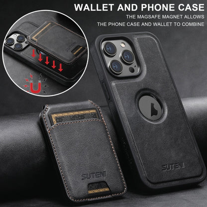 For iPhone 13 Pro Max Suteni M2 Oil Wax MagSafe Horizontal Card Bag Phone Case(Black) - iPhone 13 Pro Max Cases by Suteni | Online Shopping South Africa | PMC Jewellery | Buy Now Pay Later Mobicred