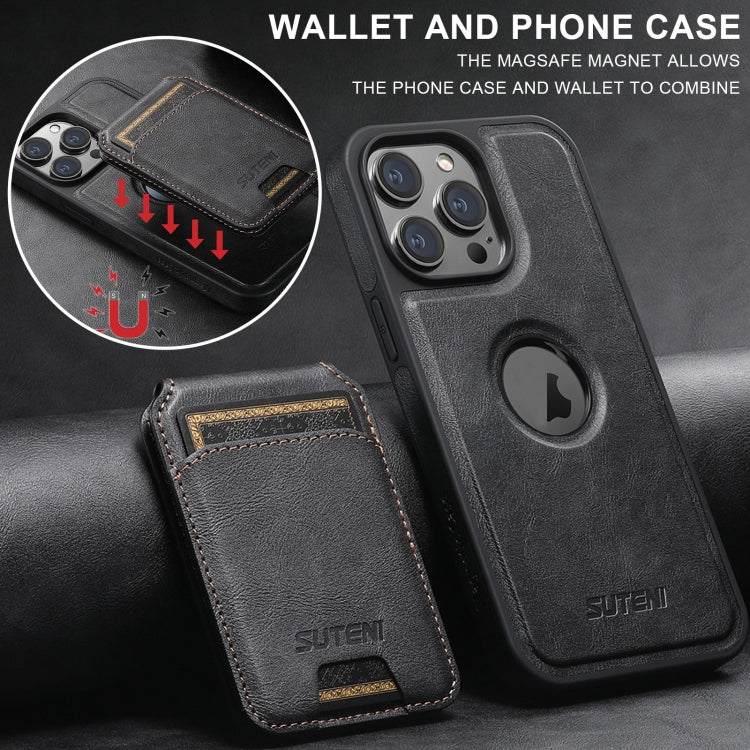 For iPhone 15 Pro Max Suteni M2 Oil Wax MagSafe Horizontal Card Bag Phone Case(Black) - iPhone 15 Pro Max Cases by Suteni | Online Shopping South Africa | PMC Jewellery | Buy Now Pay Later Mobicred