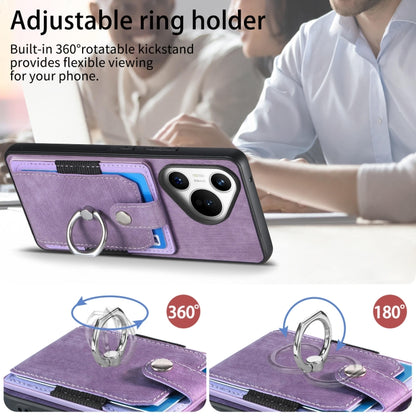 For Huawei Pura 70 Pro+ Retro Skin-feel Ring Card Wallet Phone Case(Purple) - Huawei Cases by PMC Jewellery | Online Shopping South Africa | PMC Jewellery | Buy Now Pay Later Mobicred