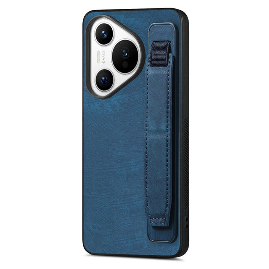 For Huawei Pura 70 Retro Wristband Holder Leather Back Phone Case(Blue) - Huawei Cases by PMC Jewellery | Online Shopping South Africa | PMC Jewellery | Buy Now Pay Later Mobicred