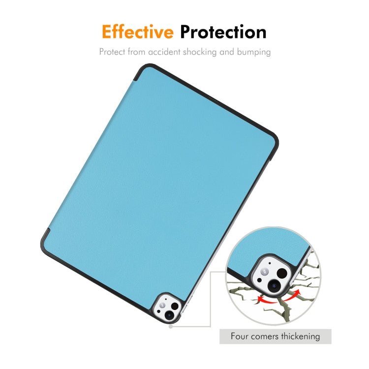For iPad Pro 13 2024 ENKAY Tri-fold Custer Texture Platic Leather Smart Tablet Case(Light Blue) - iPad Pro 13 2024 Cases by ENKAY | Online Shopping South Africa | PMC TechLife | Buy Now Pay Later Mobicred