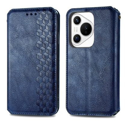 For Huawei Pura 70 Cubic Grid Pressed Magnetic Leather Phone Case(Blue) - Huawei Cases by PMC Jewellery | Online Shopping South Africa | PMC Jewellery | Buy Now Pay Later Mobicred