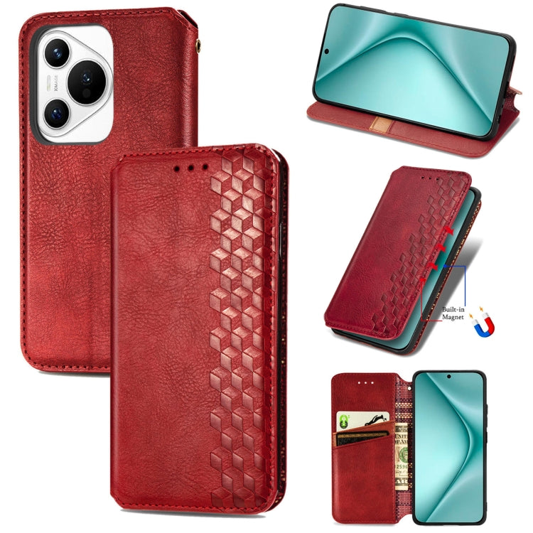 For Huawei Pura 70 Ultra Cubic Grid Pressed Magnetic Leather Phone Case(Red) - Huawei Cases by PMC Jewellery | Online Shopping South Africa | PMC Jewellery | Buy Now Pay Later Mobicred