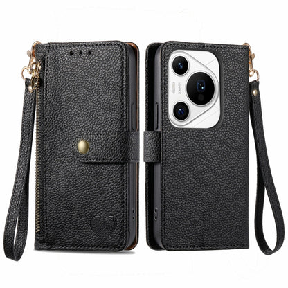 For Huawei Pura 70 Pro+ Love Zipper Lanyard Leather Phone Case(Black) - Huawei Cases by PMC Jewellery | Online Shopping South Africa | PMC Jewellery | Buy Now Pay Later Mobicred