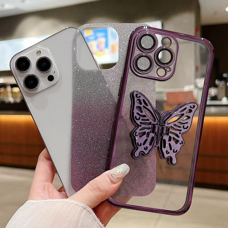 For iPhone 16 Pro Max Electroplated Gradient Glitter 3D Butterfly TPU Phone Case(Gradient Pink) - iPhone 16 Pro Max Cases by PMC Jewellery | Online Shopping South Africa | PMC Jewellery | Buy Now Pay Later Mobicred