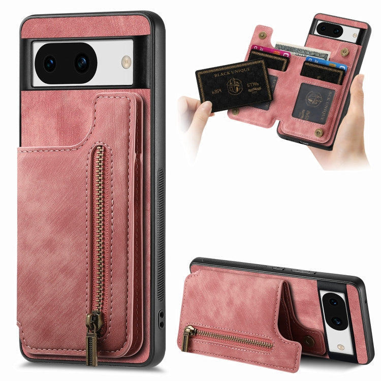 For Google Pixel 9 Pro XL Retro Leather Zipper Wallet Back Phone Case(Pink) - Google Cases by PMC Jewellery | Online Shopping South Africa | PMC Jewellery | Buy Now Pay Later Mobicred