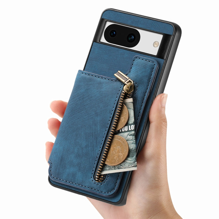 For Google Pixel 9 Pro XL Retro Leather Zipper Wallet Back Phone Case(Blue) - Google Cases by PMC Jewellery | Online Shopping South Africa | PMC Jewellery | Buy Now Pay Later Mobicred