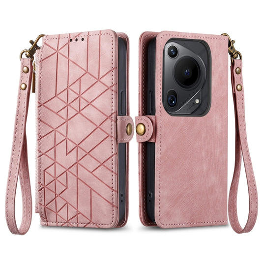 For Huawei Pura 70 Ultra Geometric Zipper Wallet Side Buckle Leather Phone Case(Pink) - Huawei Cases by PMC Jewellery | Online Shopping South Africa | PMC Jewellery | Buy Now Pay Later Mobicred