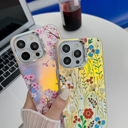 For iPhone 16 Electroplating Laser Flower Texture TPU Phone Case(Flower AH6) - iPhone 16 Cases by PMC Jewellery | Online Shopping South Africa | PMC Jewellery | Buy Now Pay Later Mobicred