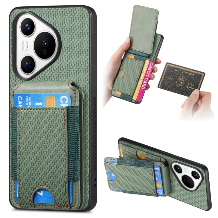 For Huawei Pura 70 Ultra Carbon Fiber Vertical Flip Wallet Stand Phone Case(Green) - Huawei Cases by PMC Jewellery | Online Shopping South Africa | PMC Jewellery | Buy Now Pay Later Mobicred