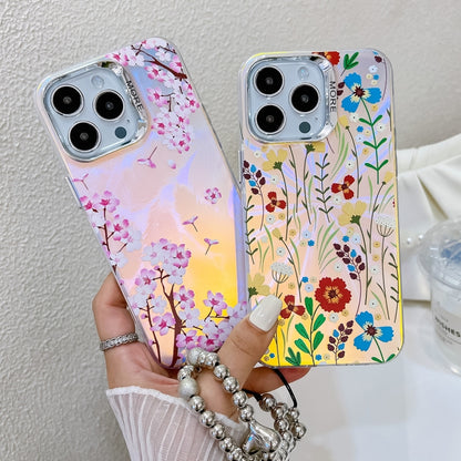 For iPhone 16 Pro Electroplating Laser Flower Phone Case with Wrist Strap(White Flower AH10) - iPhone 16 Pro Cases by PMC Jewellery | Online Shopping South Africa | PMC Jewellery | Buy Now Pay Later Mobicred