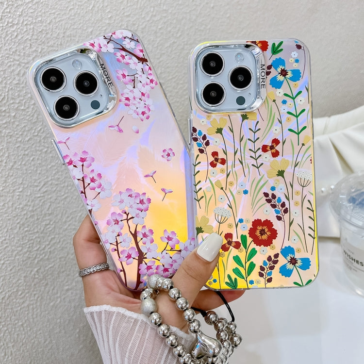 For iPhone 16 Electroplating Laser Flower Phone Case with Wrist Strap(Lavender AH14) - iPhone 16 Cases by PMC Jewellery | Online Shopping South Africa | PMC Jewellery | Buy Now Pay Later Mobicred