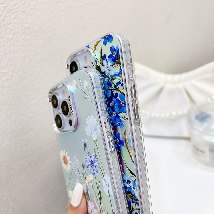 For iPhone 16 Electroplating Laser Flower Phone Case with Wrist Strap(Flower AH6) - iPhone 16 Cases by PMC Jewellery | Online Shopping South Africa | PMC Jewellery | Buy Now Pay Later Mobicred