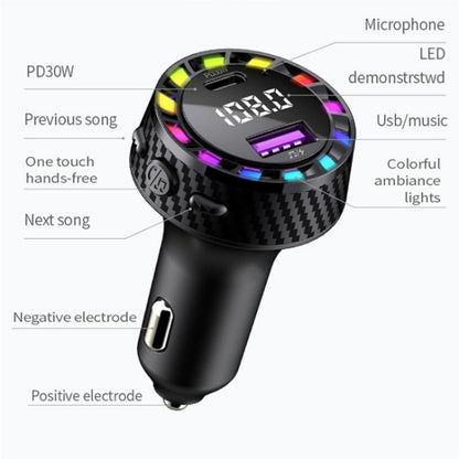 C55 With Breathing Light Bluetooth FM Transmitter USB+Type-C Car Fast Charger - Car Charger by PMC Jewellery | Online Shopping South Africa | PMC Jewellery | Buy Now Pay Later Mobicred