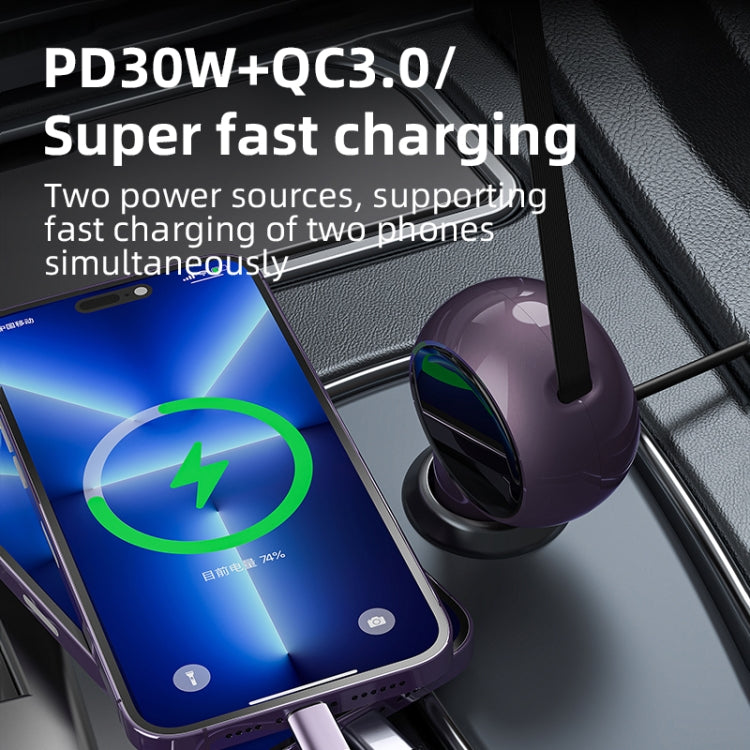 K2 With 60W Type-C Retractable Cable Type-C Port Phone Fast Charging Adapter Car Charger - Car Charger by PMC Jewellery | Online Shopping South Africa | PMC Jewellery | Buy Now Pay Later Mobicred