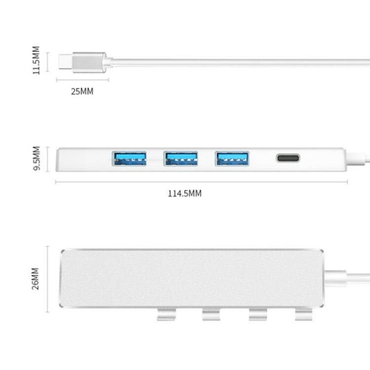 ADS-301C USB-C / Type-C to USB-C + USB 3.0 + 3 x USB 2.0 Expander HUB(Silver) - USB HUB by PMC TechLife | Online Shopping South Africa | PMC TechLife | Buy Now Pay Later Mobicred