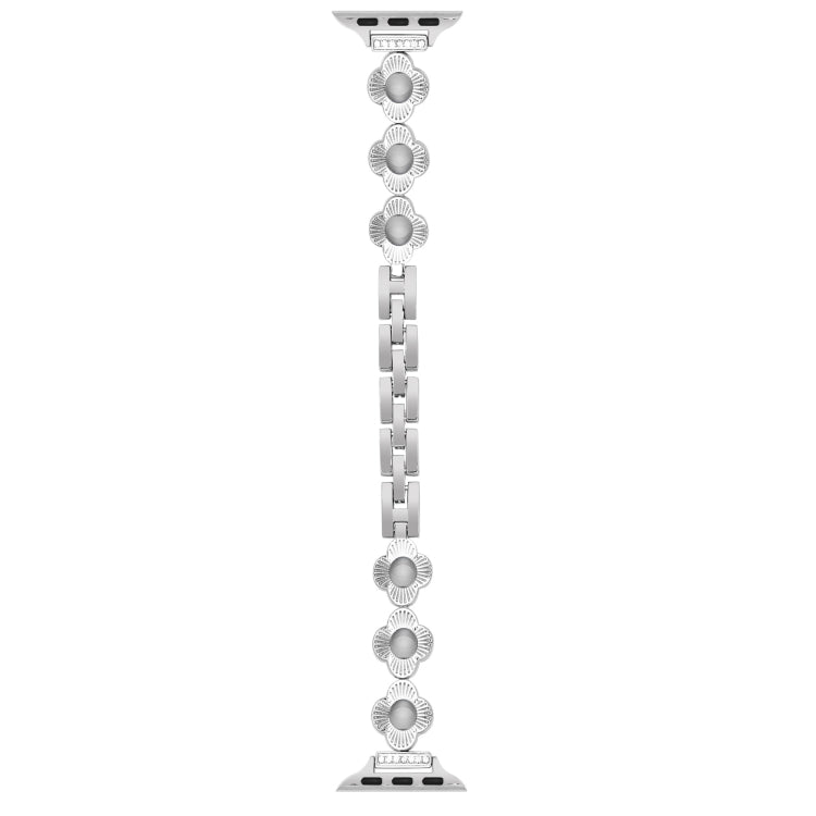 For Apple Watch SE 2022 40mm Four Leaf Clover Quick-Release Metal Chain Watch Band(Silver) - free shipping - PMC TechLife - Order now!