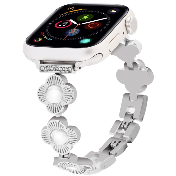 For Apple Watch Series 4 40mm Four Leaf Clover Quick-Release Metal Chain Watch Band(Silver) - free shipping - PMC TechLife - Order now!