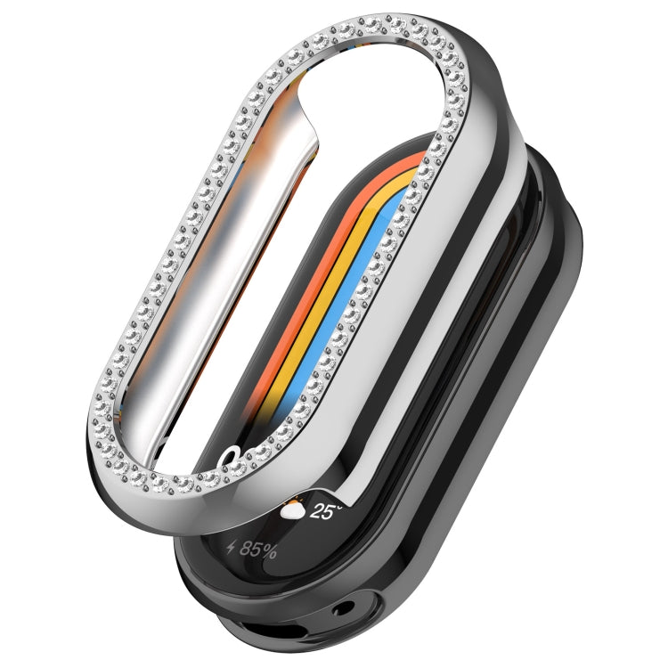 For Xiaomi Smart Band 9 NFC Diamond Half Coverage Hollow PC Watch Protective Case(Silver) - Watch Cases by PMC TechLife | Online Shopping South Africa | PMC TechLife | Buy Now Pay Later Mobicred