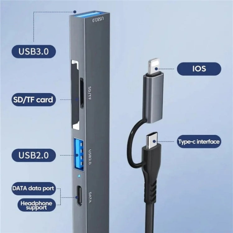 ADS-805 8 Pin + Type-C to USB-C Data + USB 2.0 / 3.0 + SD / TF Card Reader Hub Expansion Converter - USB HUB by PMC TechLife | Online Shopping South Africa | PMC TechLife | Buy Now Pay Later Mobicred