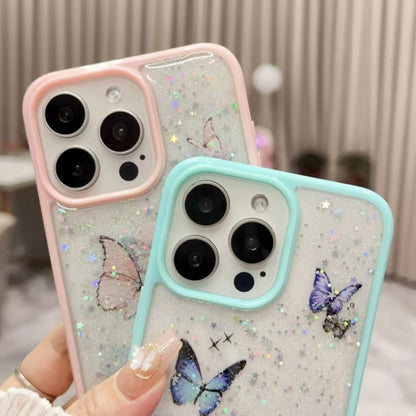 For iPhone 16 Color Butterfly Glitter Epoxy TPU Phone Case(Pink) - iPhone 16 Cases by PMC Jewellery | Online Shopping South Africa | PMC Jewellery | Buy Now Pay Later Mobicred