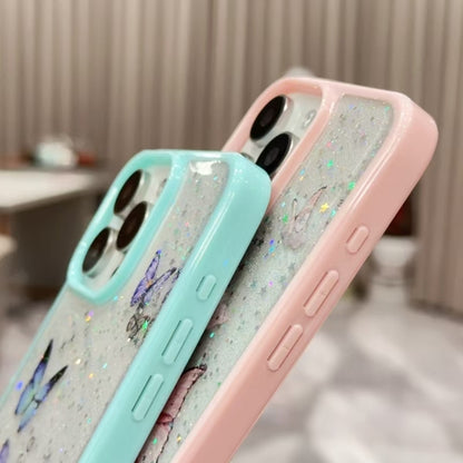 For iPhone 16 Pro Max Color Butterfly Glitter Epoxy TPU Phone Case(Green) - iPhone 16 Pro Max Cases by PMC Jewellery | Online Shopping South Africa | PMC Jewellery | Buy Now Pay Later Mobicred