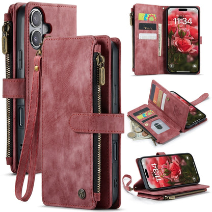 For iPhone 16 Plus CaseMe C30 Card Slots Zipper Wallet Leather Phone Case(Red) - iPhone 16 Plus Cases by CaseMe | Online Shopping South Africa | PMC Jewellery | Buy Now Pay Later Mobicred