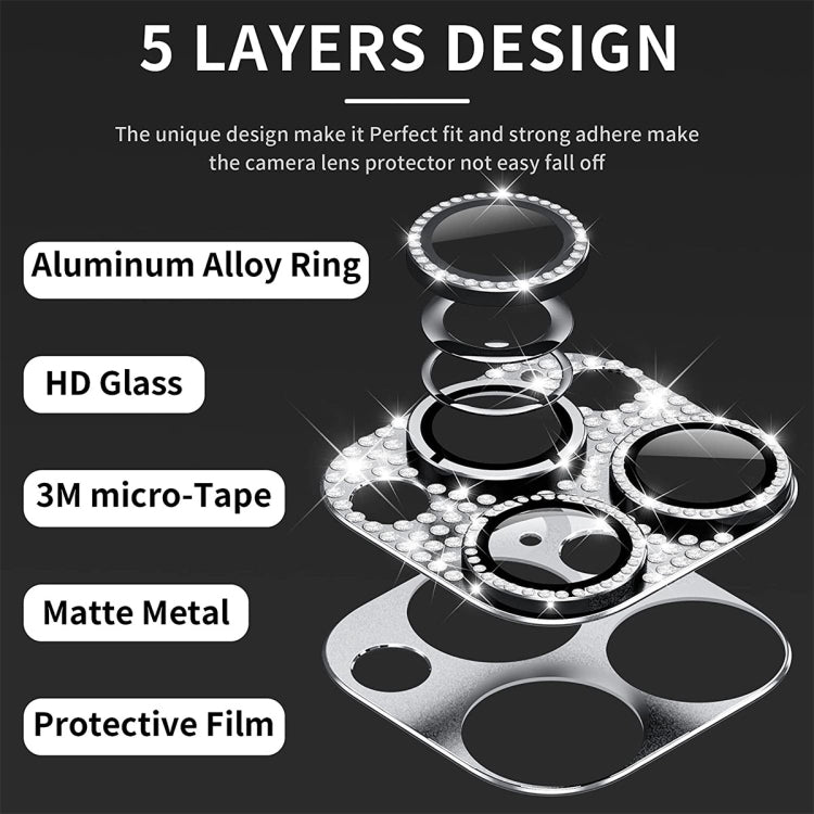 For iPhone 16 / 16 Plus ENKAY Hat-Prince Blink Diamond Camera Lens Aluminium Alloy Tempered Glass Film(Black) - iPhone 16 Tempered Glass by ENKAY | Online Shopping South Africa | PMC Jewellery | Buy Now Pay Later Mobicred