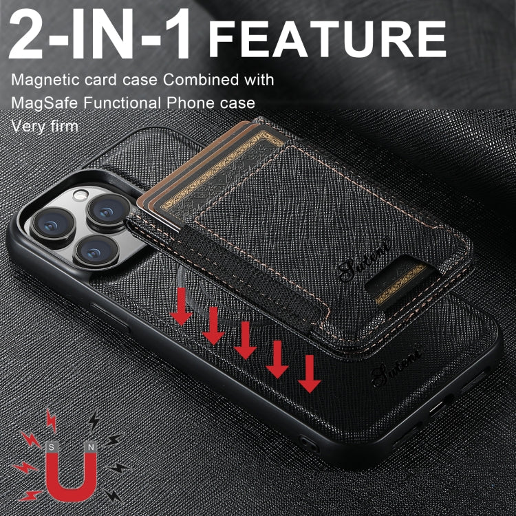 For iPhone 12 Pro Max Suteni H17 Cross Grain Leather MagSafe Detachable Wallet Phone Case(Black) - iPhone 12 Pro Max Cases by Suteni | Online Shopping South Africa | PMC Jewellery | Buy Now Pay Later Mobicred