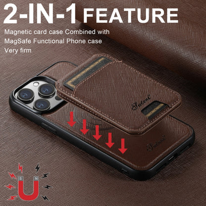 For iPhone 14 Pro Suteni H18 Cross Grain MagSafe Wallet Leather Phone Case(Brown) - iPhone 14 Pro Cases by Suteni | Online Shopping South Africa | PMC Jewellery | Buy Now Pay Later Mobicred