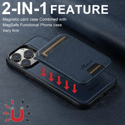 For iPhone 13 Suteni H18 Cross Grain MagSafe Wallet Leather Phone Case(Blue) - iPhone 13 Cases by Suteni | Online Shopping South Africa | PMC Jewellery | Buy Now Pay Later Mobicred