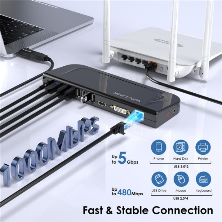 WAVLINK UG49DK4 Universal Laptop Docking Station Dual Monitor Supports DVI / HDMI / VGA(US Plug) - USB 3.0 HUB by WAVLINK | Online Shopping South Africa | PMC Jewellery | Buy Now Pay Later Mobicred