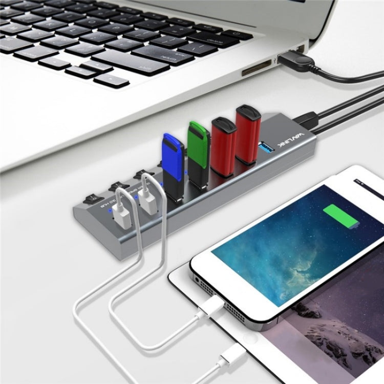 WAVLINK UH3076 5Gbps 7-port USB 3.0 Hub with Independent Switch and LED Indicator(EU Plug) - USB 3.0 HUB by WAVLINK | Online Shopping South Africa | PMC Jewellery | Buy Now Pay Later Mobicred