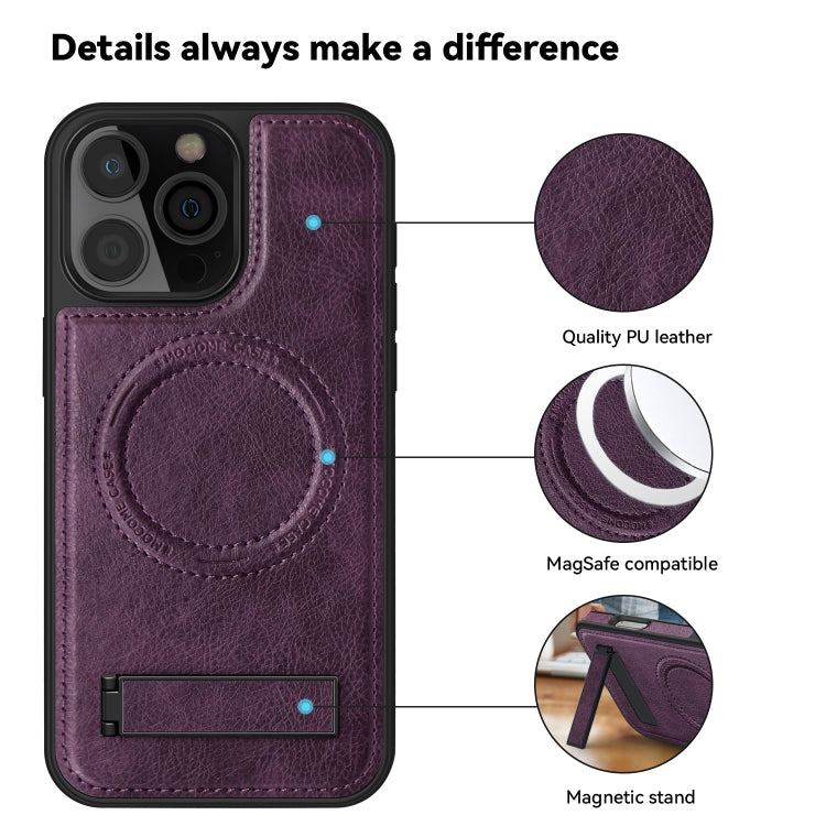 For iPhone 16 Pro Max Multi-function Holder MagSafe PU Phone Case(Purple) - More iPhone Cases by PMC Jewellery | Online Shopping South Africa | PMC Jewellery | Buy Now Pay Later Mobicred