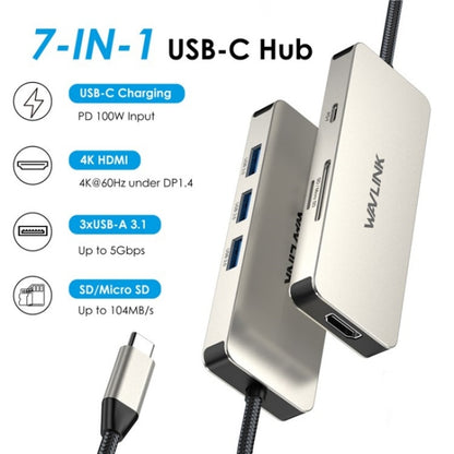 WAVLINK UHP3416 7-in-1 PD100W Charging SD / TF Card Reader 4K HD Type-C Docking Station(Blue) - USB HUB by WAVLINK | Online Shopping South Africa | PMC Jewellery | Buy Now Pay Later Mobicred