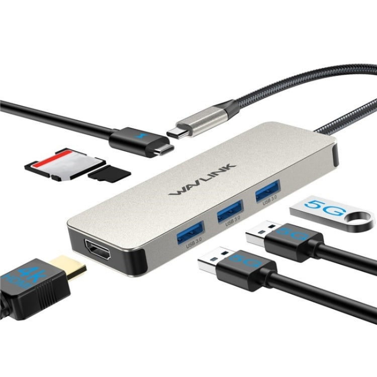 WAVLINK UHP3416 7-in-1 PD100W Charging SD / TF Card Reader 4K HD Type-C Docking Station(Dark Grey) - free shipping - PMC Jewellery - Order now!