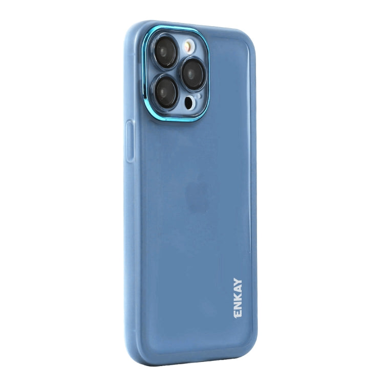 For iPhone 16 Pro Max ENKAY Hat-Prince Translucent Matte TPU Phone Case with Lens Film(Blue) - free shipping - PMC Jewellery - Order now!