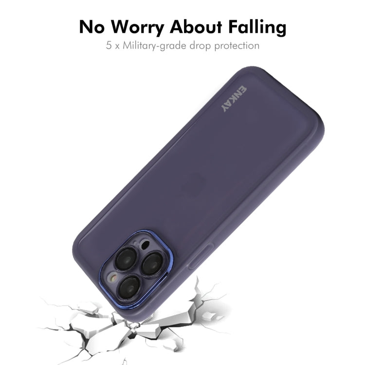 For iPhone 16 Pro Max ENKAY Hat-Prince Translucent Matte TPU Phone Case with Lens Film(Blue) - free shipping - PMC Jewellery - Order now!
